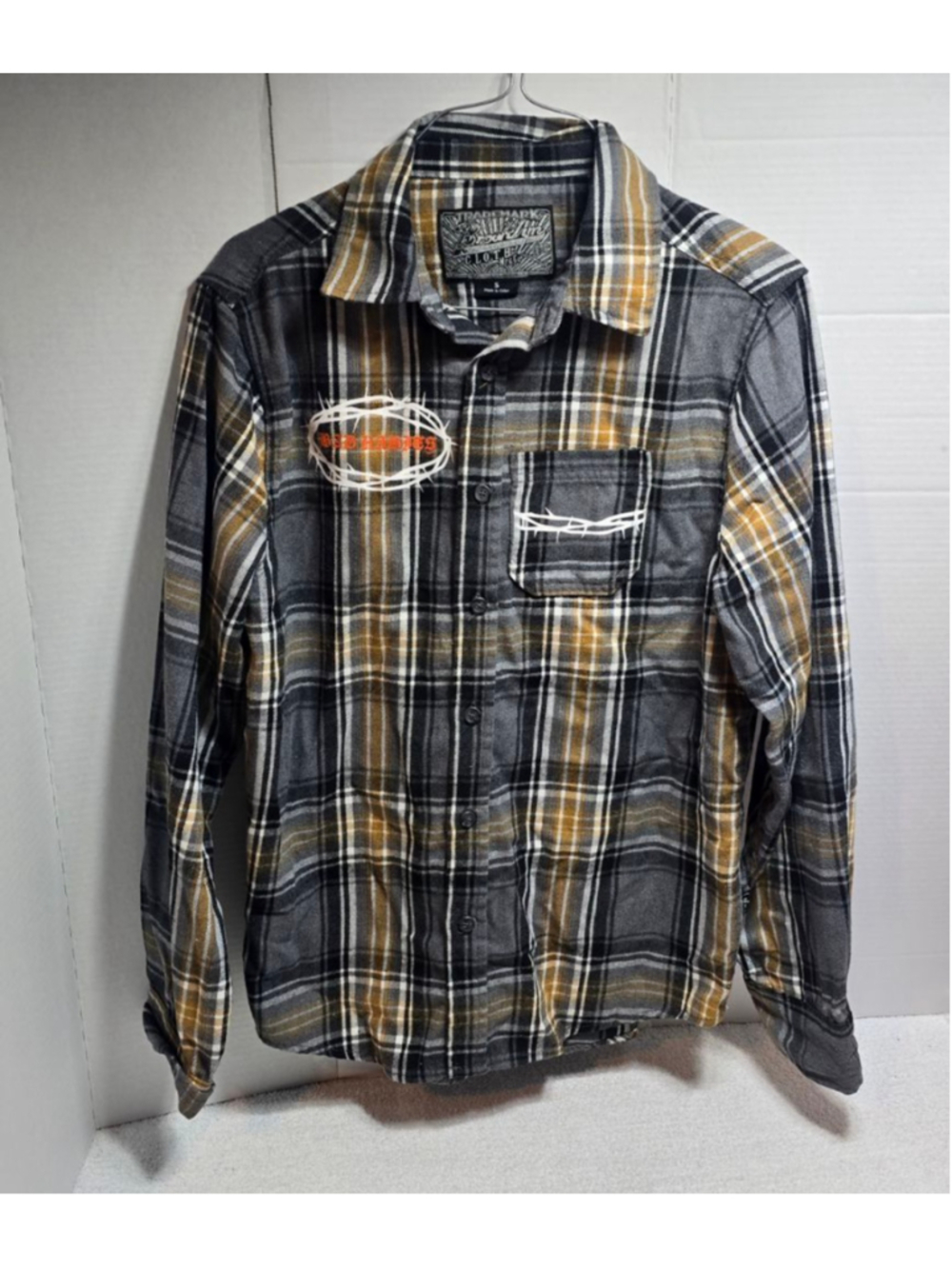 Men's Brooklyn Cloth Casual Button Down Shirt S Gray Yellow Plaid